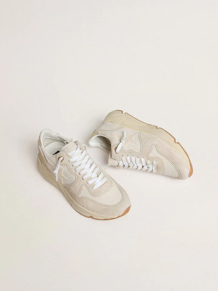 Running Sole pour femme en toile avec étoile beige et contrefort en cuir lamé platine